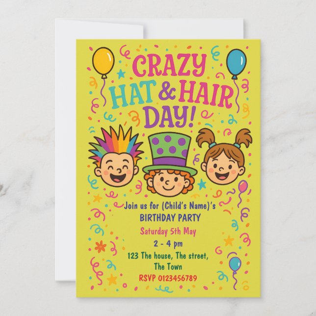 Invitation Fou Casquette et fête des cheveux Anniversaire de  (Devant)