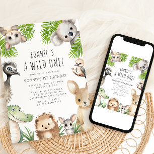 Invitation Fou/Folle ! Fête d'anniversaire d'animaux australi