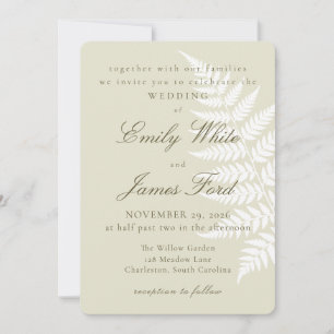 Invitation Fougère Blanche Vert Clair 5x7 Mariage Botanique