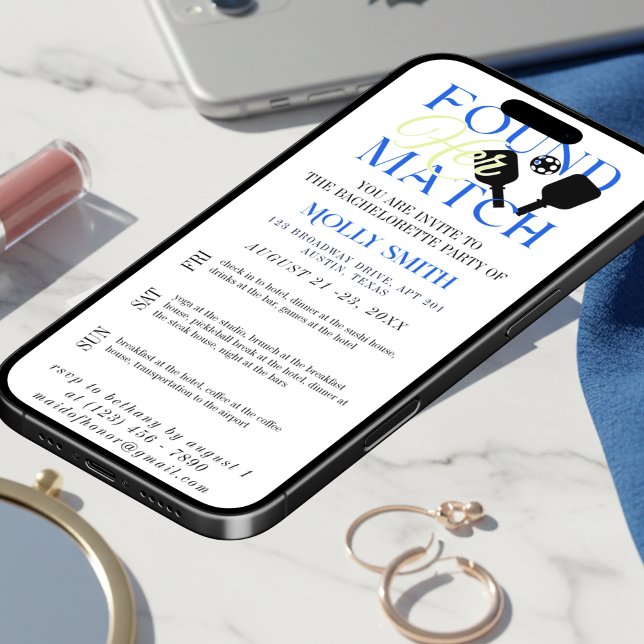 Invitation Found Her Match Pickleball Bachelorette Itinerary (Found Her Match Pickleball Bachelorette Itinerary Invitation)