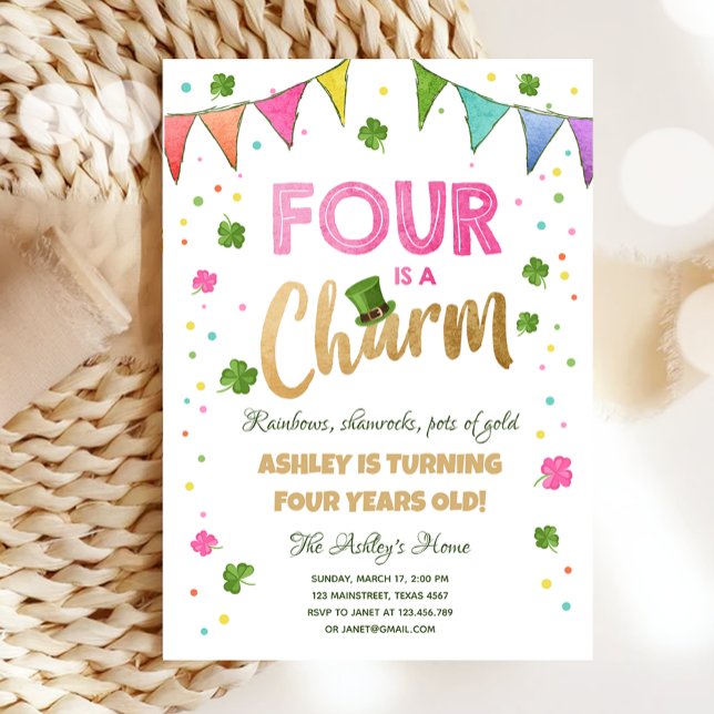 Invitation Four est un charme St. Patrick's Day Girl Birthday (Créateur téléchargé)