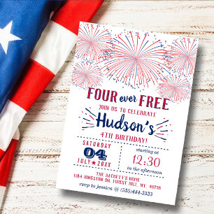 Invitation Four Ever Free ! Fête d'anniversaire du 4 juillet 