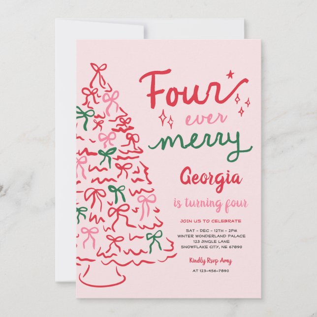 Invitation Four Ever Merry Coquette Christmas 4th Birthday (Devant)