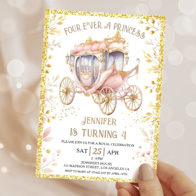 Invitation Four Ever Princess Carrie Princess 4e anniversaire (Créateur téléchargé)