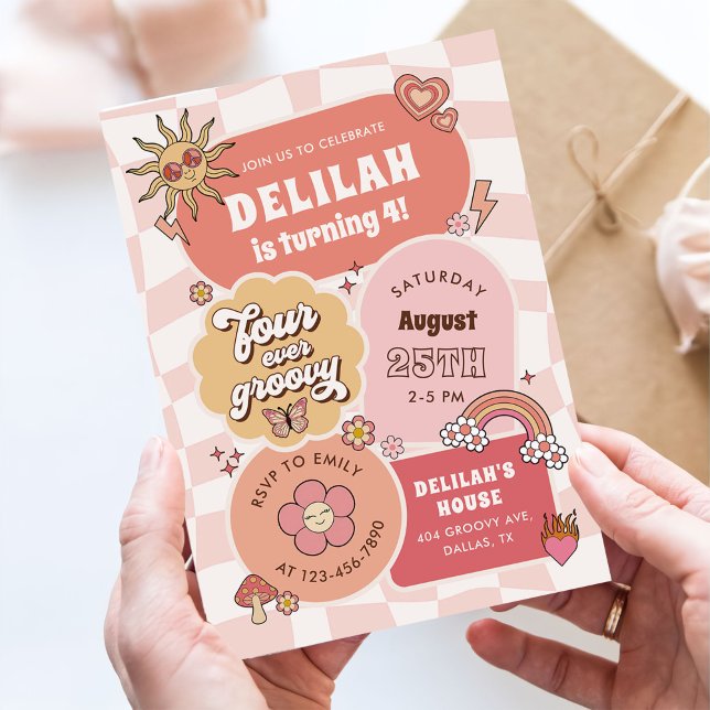 Invitation Four Ever Super Daisy 4e fête d'anniversaire (Créateur téléchargé)