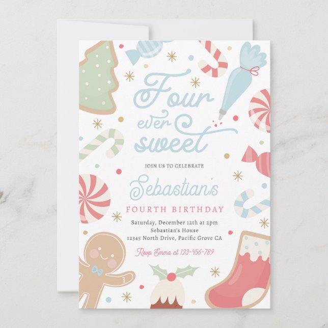 Invitation Four Ever Sweet Christmas Cookie 4e anniversaire (Devant)