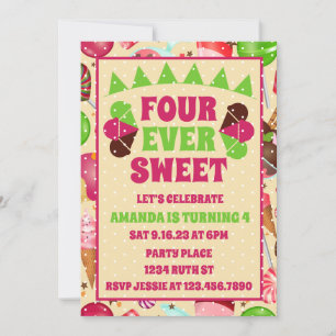Invitation Four Ever Sweet Ice Cream 4e fête d'anniversaire