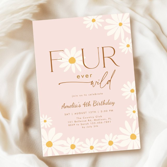 Invitation FOUR ever Wild Daisy Floral 4th Birthday (Créateur téléchargé)