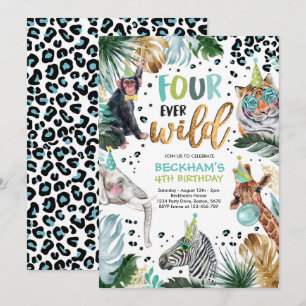 Invitation Four Ever Wild Safari Animaux 4e Enfant Anniversai