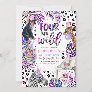 Invitation Four Ever Wild Safari Rainbow Cheetah 4e anniversa