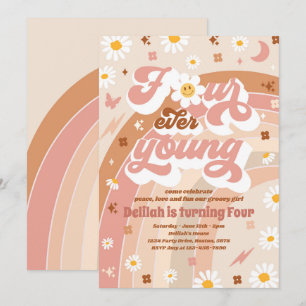Invitation Four Ever Young Super Rainbow 4th Birday Party