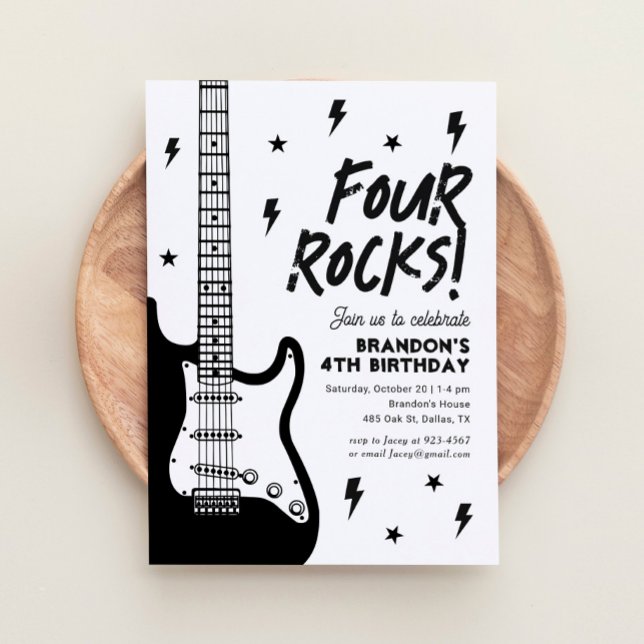 Invitation Four Rocks Guitar Rock et Roll 4e anniversaire (Créateur téléchargé)