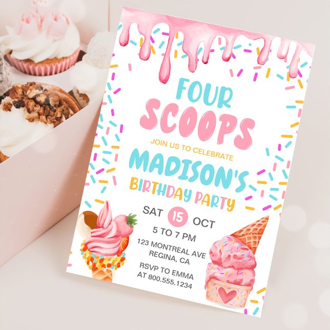 Invitation Four Scoops Girls Ice Cream 4e anniversaire (Créateur téléchargé)