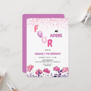 Invitation Four We Adore la Parties scintillant 4e fête d'ann