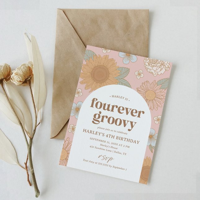 Invitation Fourever Super Retro Floral 4e anniversaire (Créateur téléchargé)