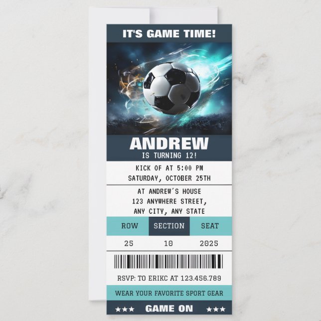 Invitation Fournitures de soccer modifiables pour les enfants (Devant)