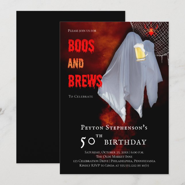 Invitation Fous et Boissons Fantômes Fête d'Halloween pour 50 (Devant / Derrière)