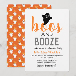 Invitation Fous et Boissons Halloween Party Noir Blanc Orange