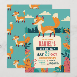 Invitation Fox Anniversaire Fête Forêt Thème Woods Boy Girl
