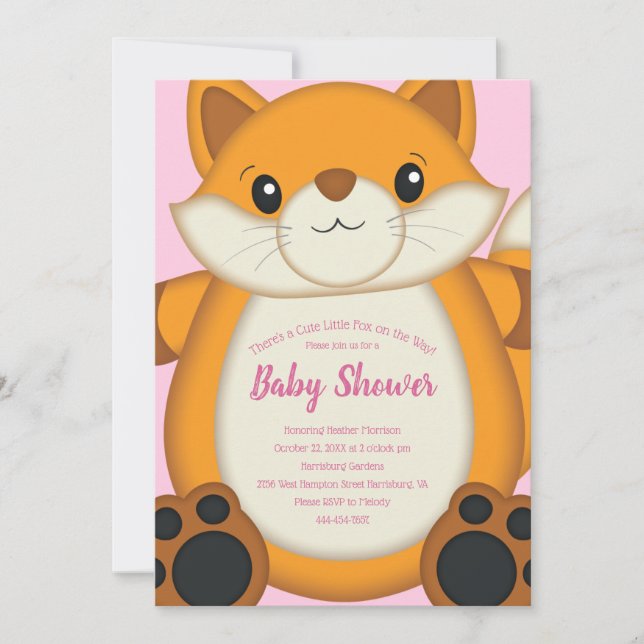 Invitation Fox Baby shower rose (Devant)