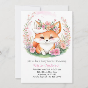 Invitation Fox Fleur sauvage Woodland Baby shower fille