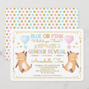 Invitation Fox Genre Revele Baby shower bleu rose or