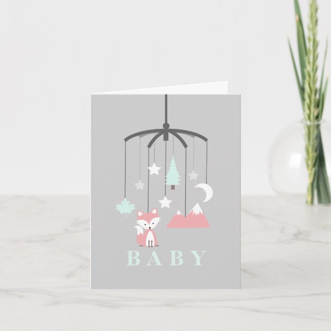 Invitation Fox Mobile Modern Girl Baby shower (Devant)