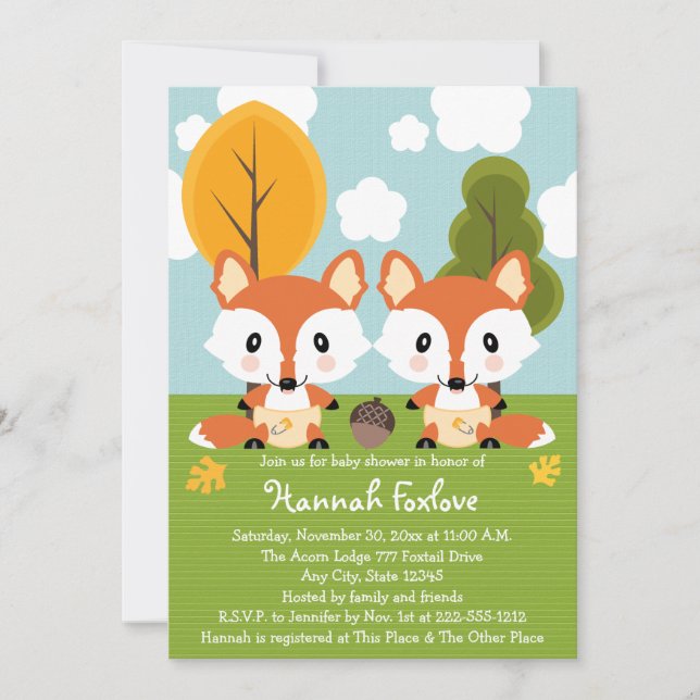 INVITATION FOX TWINS DANS LE BABY SHOWER DIAPER (Devant)