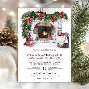 Invitation Foyer Floral Poinsettia Mariage de Noël