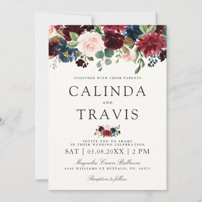 Invitation Foyer | nommé floral du bouquet | de Bourgogne (Devant)