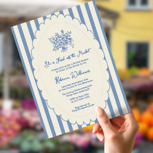 Invitation Fraîche du marché Bleu Fête des mariées tirée main