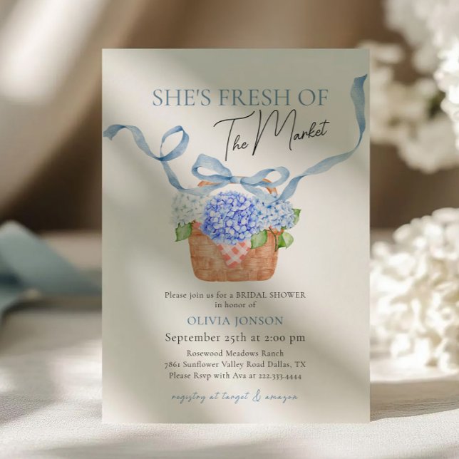 Invitation Fraîchement Hors Du Marché Bleu Fête des mariées H (Créateur téléchargé)