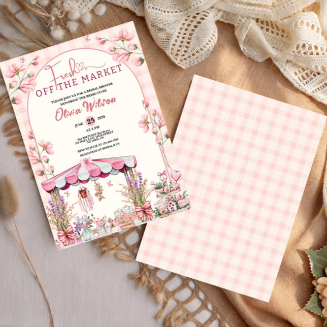 Invitation Fraîchement hors du marché Fête des mariées esthét (Fresh Off the Market Bridal Shower Floral Chic  pattern girly cute coquette for her blush pink chic )