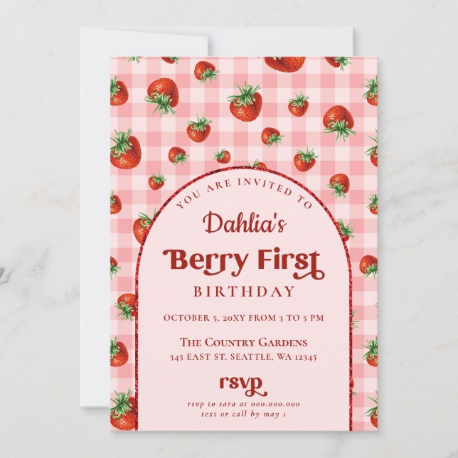 Invitation Fraise 1er anniversaire Berry Premier anniversaire (Devant)