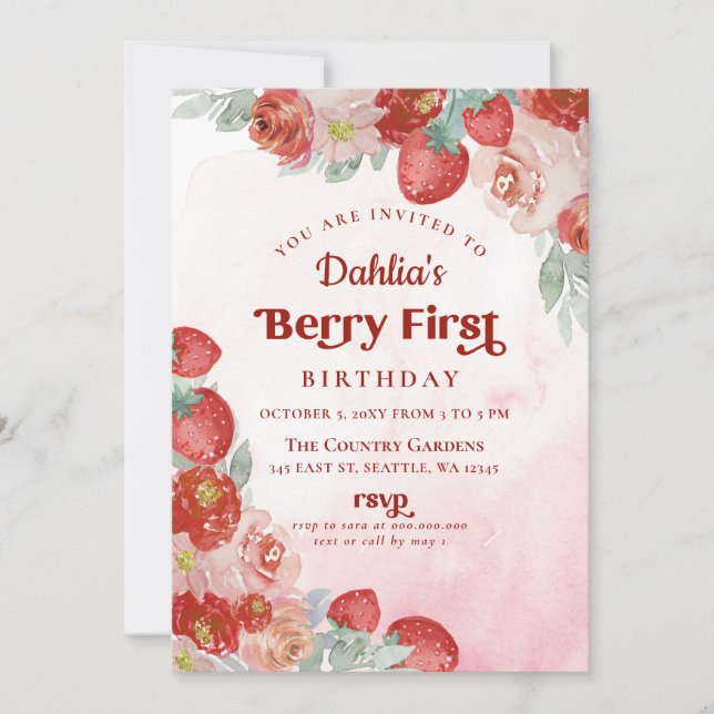 Invitation Fraise 1er anniversaire Berry Premier anniversaire (Devant)