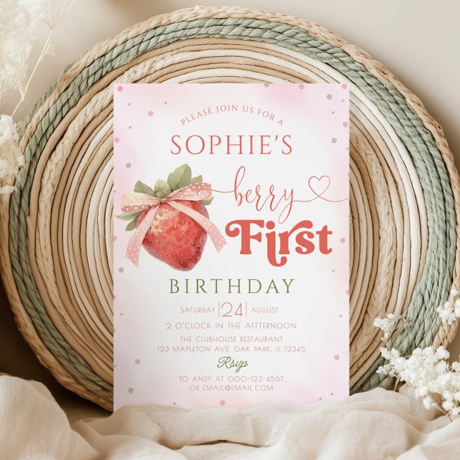 Invitation Fraise 1er anniversaire Berry Premier anniversaire (Créateur téléchargé)