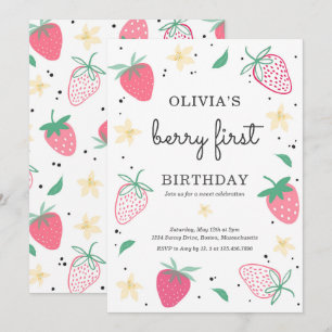 Invitation Fraise 1er anniversaire Berry Première fête d'anni