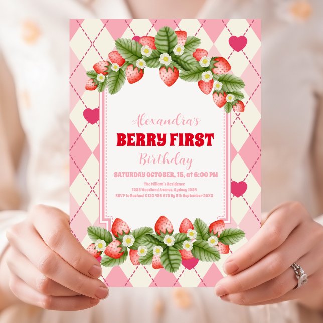 Invitation Fraise 1er Anniversaire Fête Berry 1er (Créateur téléchargé)