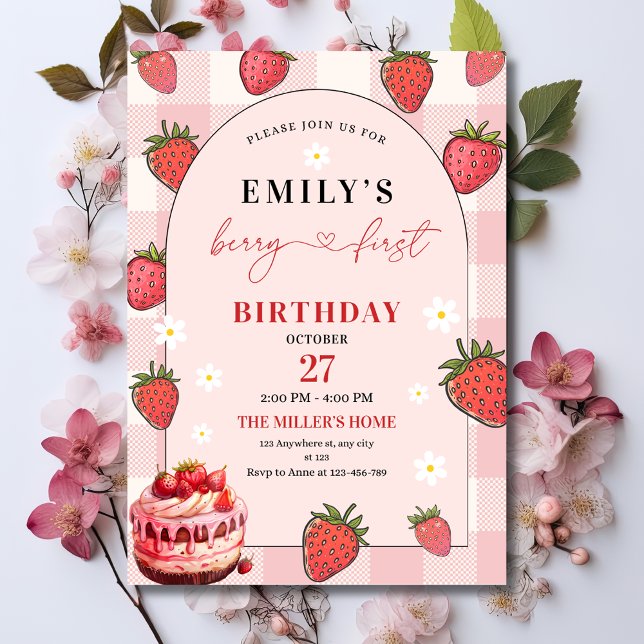 Invitation Fraise 1er Anniversaire Fête Berry Premier Anniver (Créateur téléchargé)