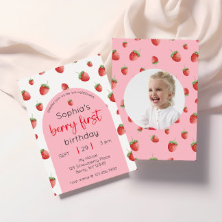 Invitation Fraise 1er Anniversaire Fête Berry Première photo