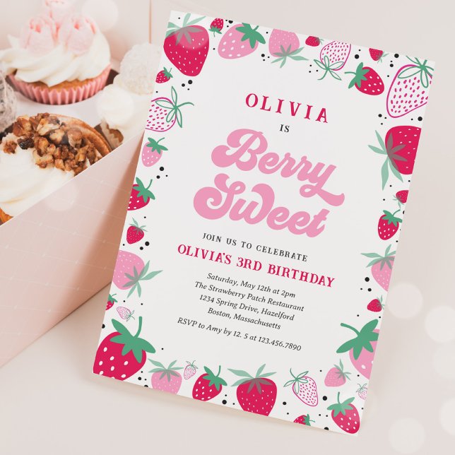 Invitation Fraise Anniversaire Berry Sweet Anniversaire Fête  (Créateur téléchargé)