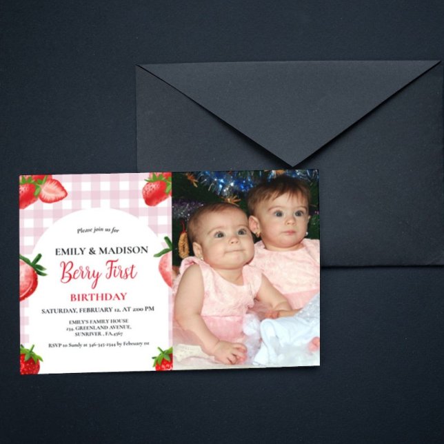Invitation Fraise Berry Fille premier anniversaire| Berry Swe (Créateur téléchargé)
