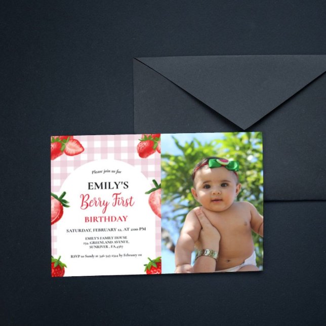 Invitation Fraise Berry Girl 1er anniversaire| Berry Sweet (Créateur téléchargé)