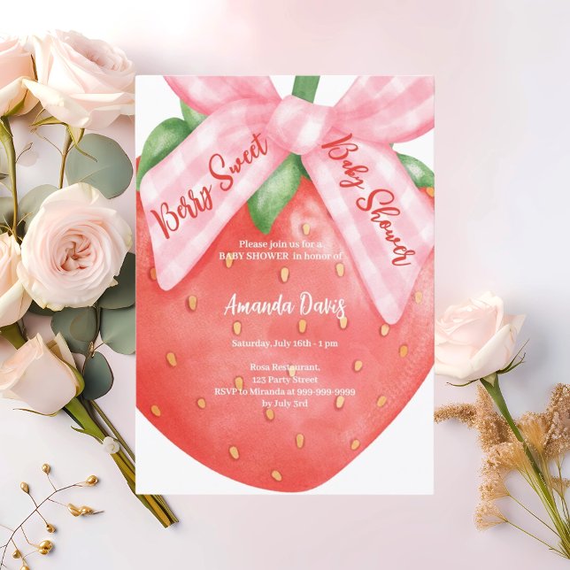Invitation Fraise Berry Sweet arc rose fille Baby shower (Créateur téléchargé)