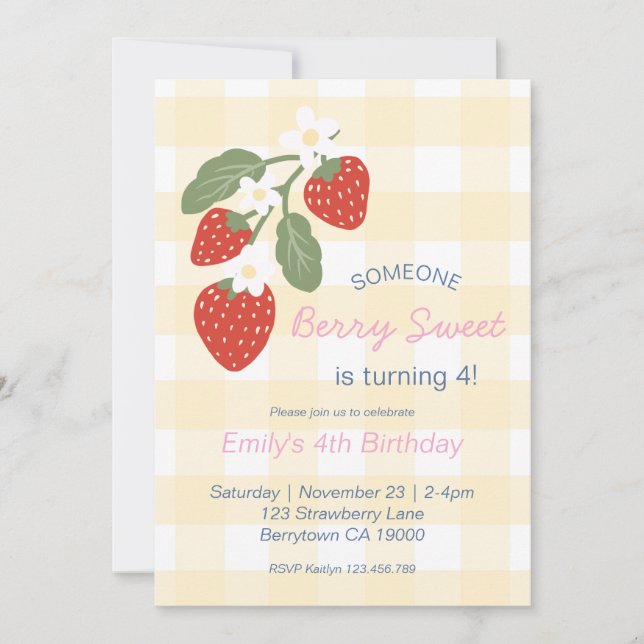 Invitation Fraise Berry Sweet Country Printemps Anniversaire (Devant)