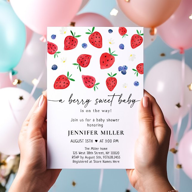 Invitation Fraise bleuet Berry Baby shower doux (Créateur téléchargé)