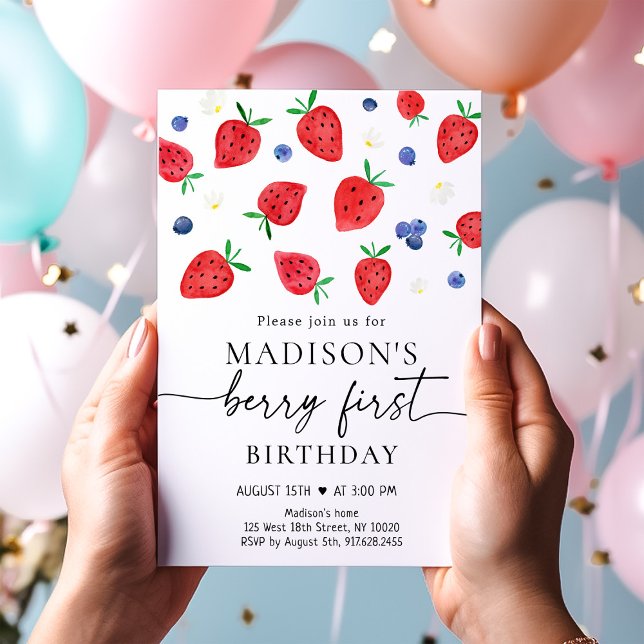 Invitation Fraise Bleuet Berry Premier anniversaire (Créateur téléchargé)