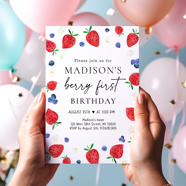 Invitation Fraise Bleuet Berry Premier anniversaire (Créateur téléchargé)