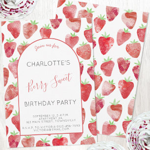 Invitation Fraise d'aquarelle fête d'anniversaire