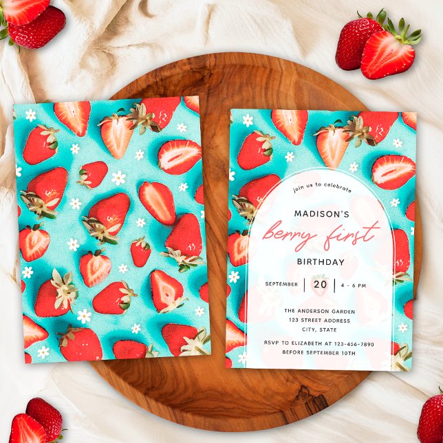 Invitation Fraise de fraises rétro Fête d'anniversaire (Créateur téléchargé)